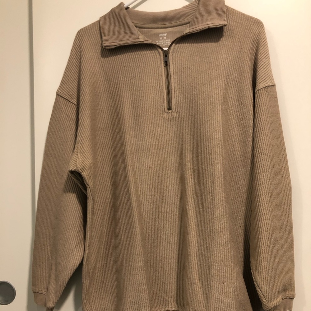 Aerie Tan Quarter Zip Pullover Sweatshirt